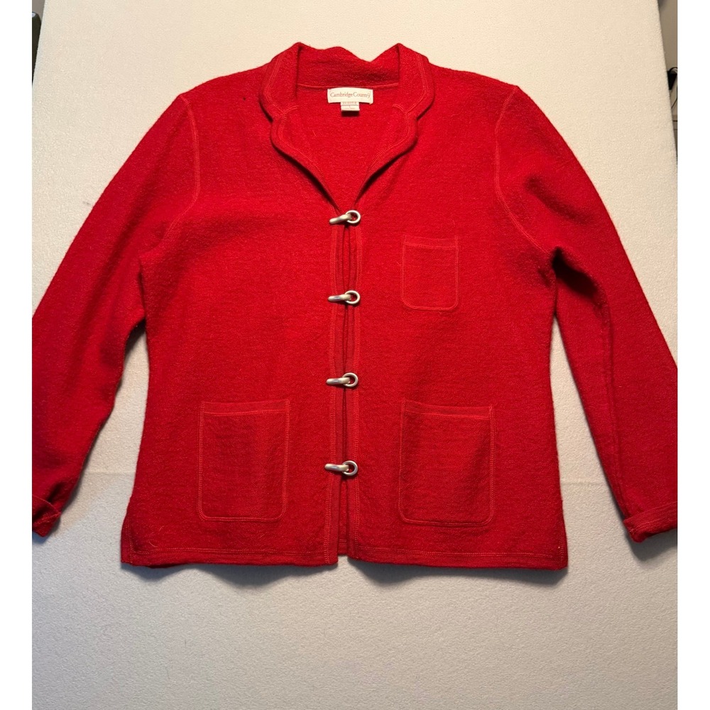 Cambridge Country Vintage Wool Toggle Cardigan Jacket Red Women Large